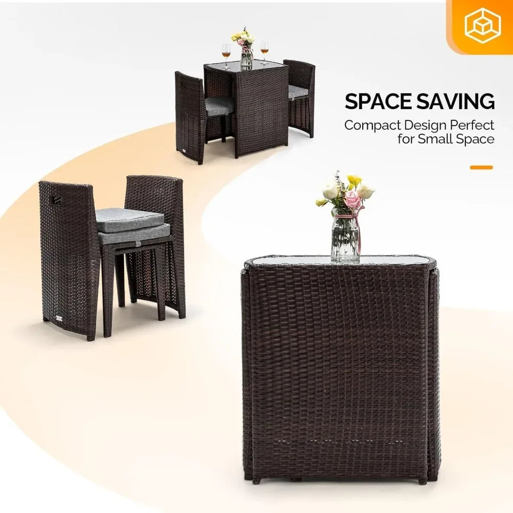 3 PC Wicker Outdoor Patio Bistro Set
