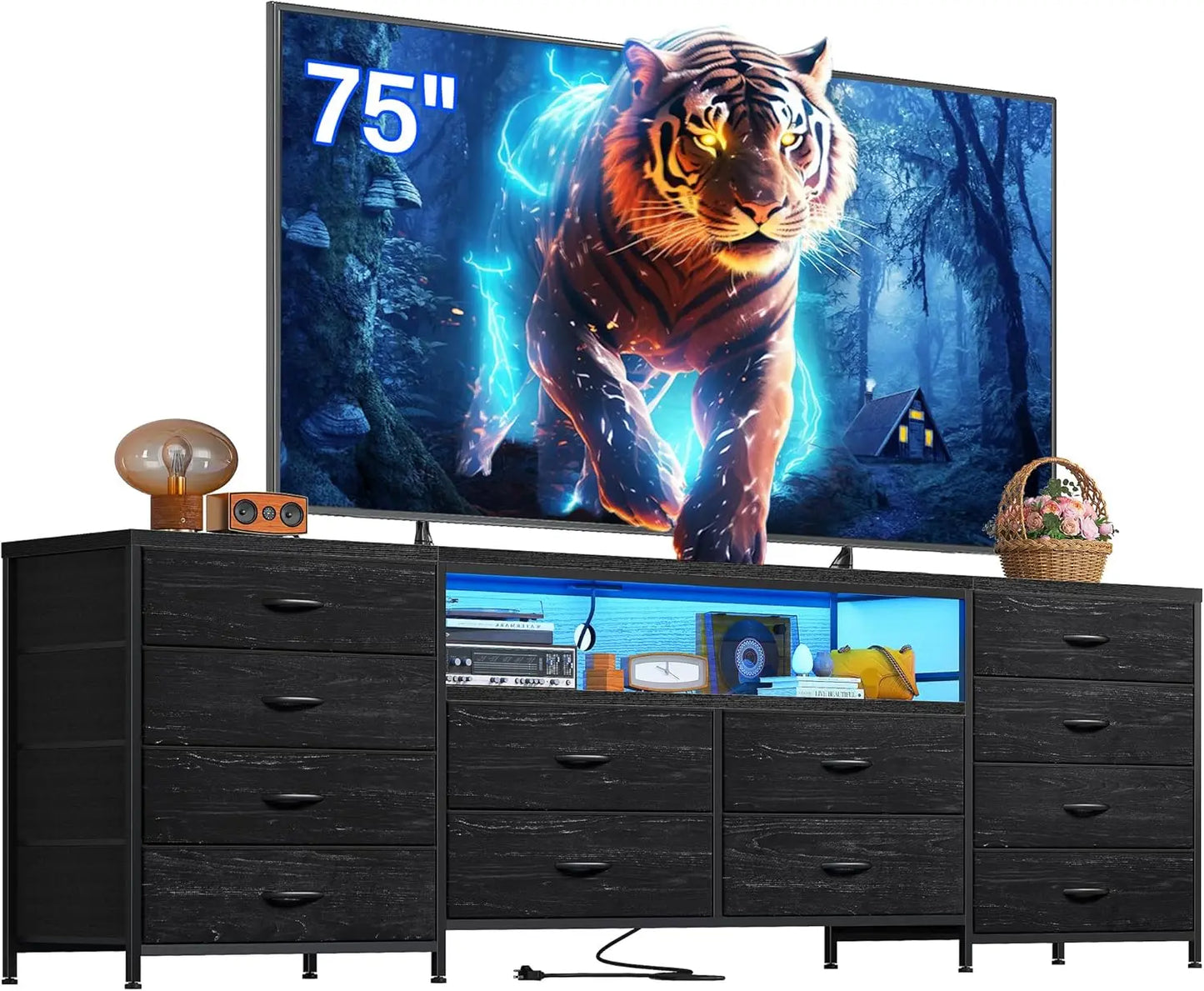 63" Dresser TV Stand With LED Lights