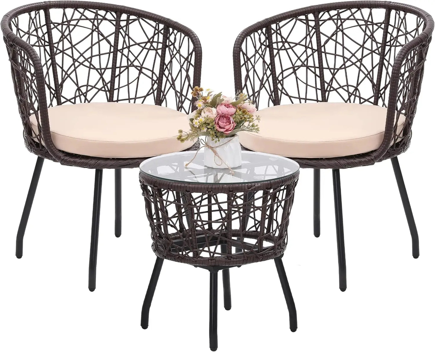 3 Pieces Patio Rattan Bistro Conversation Set