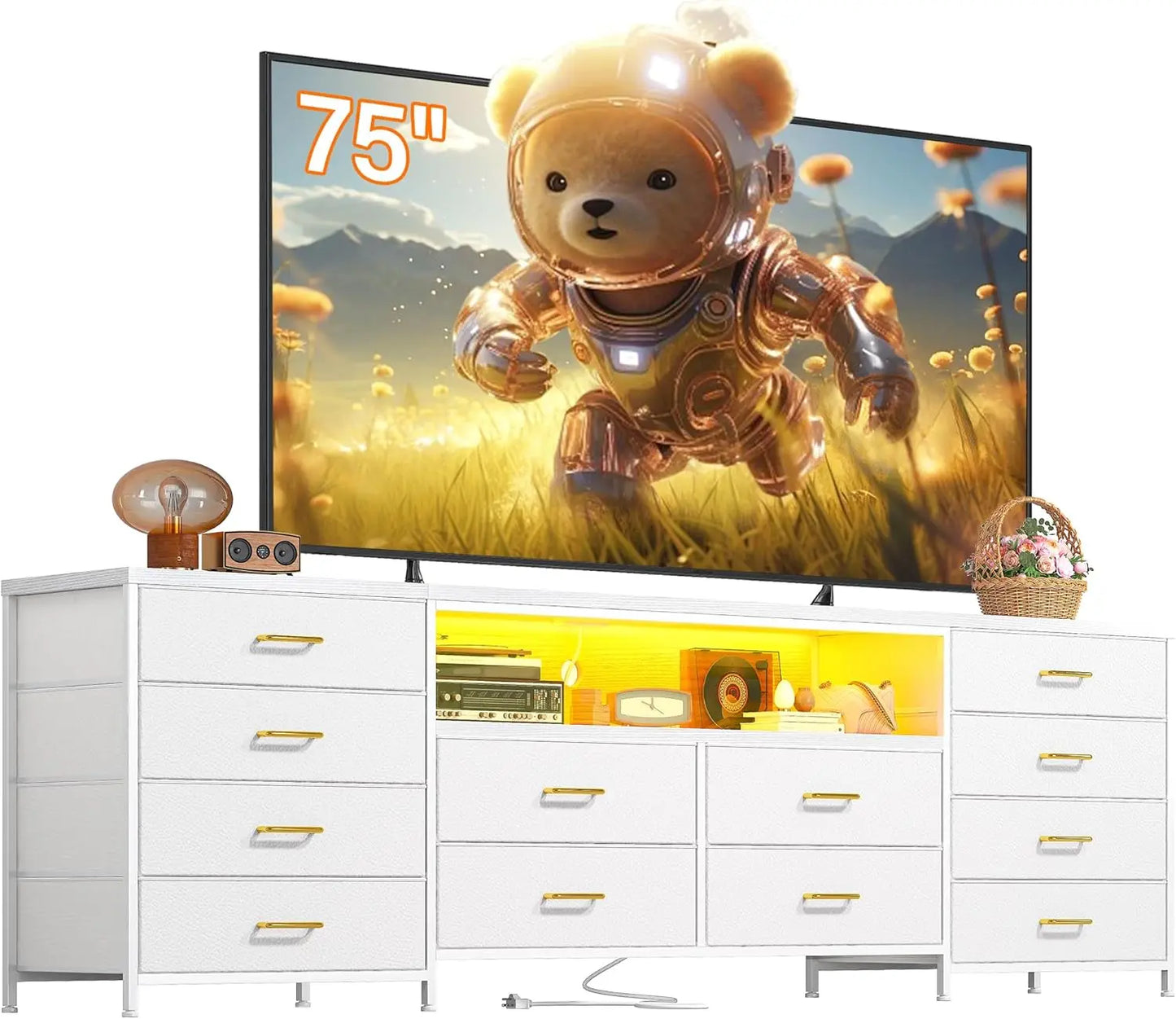63" Dresser TV Stand With LED Lights