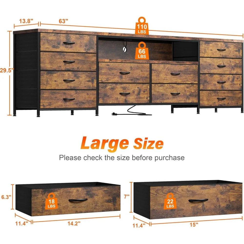 63" Dresser TV Stand With LED Lights