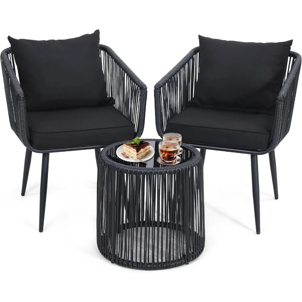 3 Pieces Patio Rattan Bistro Conversation Set