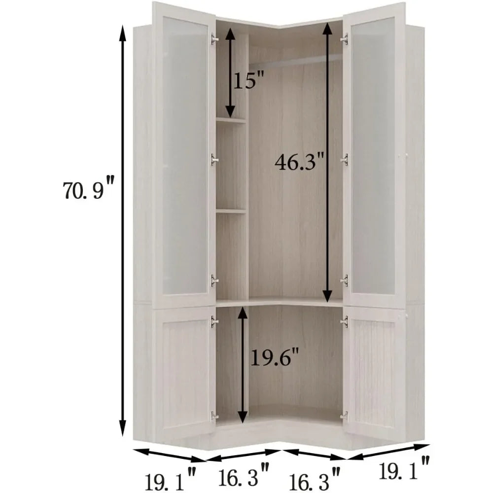 Armoire Wardrobe Closet With Frosted Glass Doors