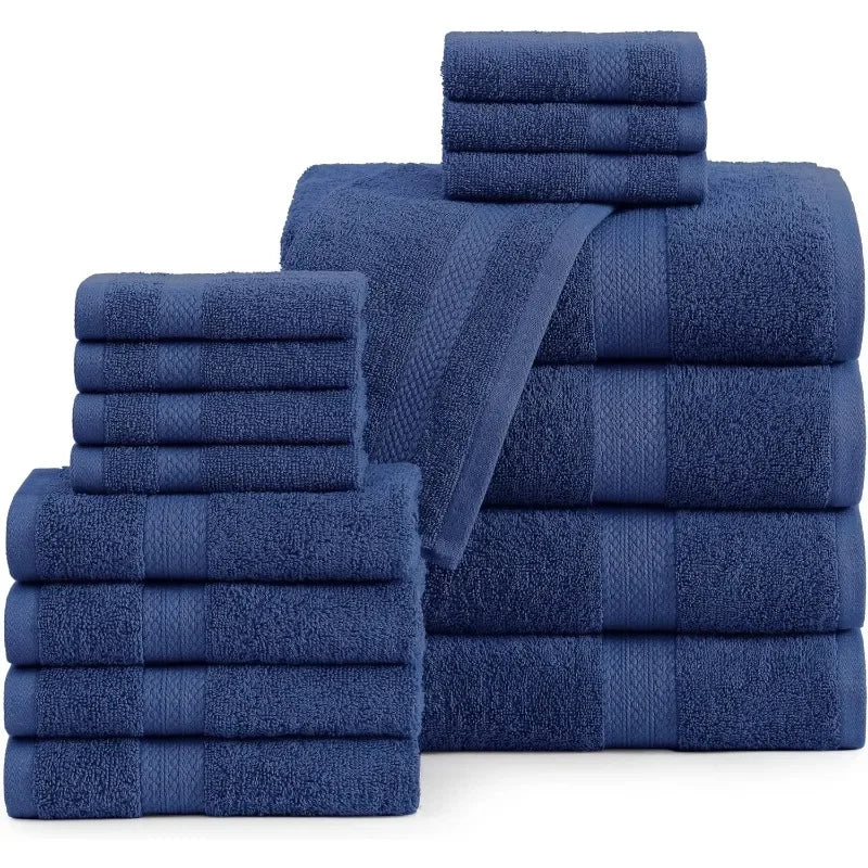 16 Piece 100% Cotton Bath Towel Set