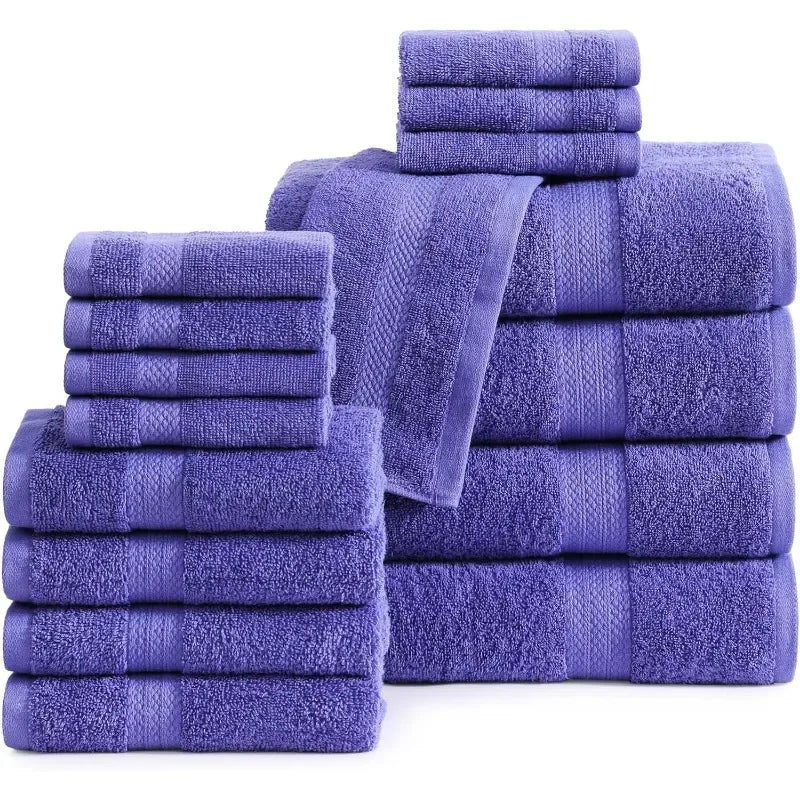 16 Piece 100% Cotton Bath Towel Set