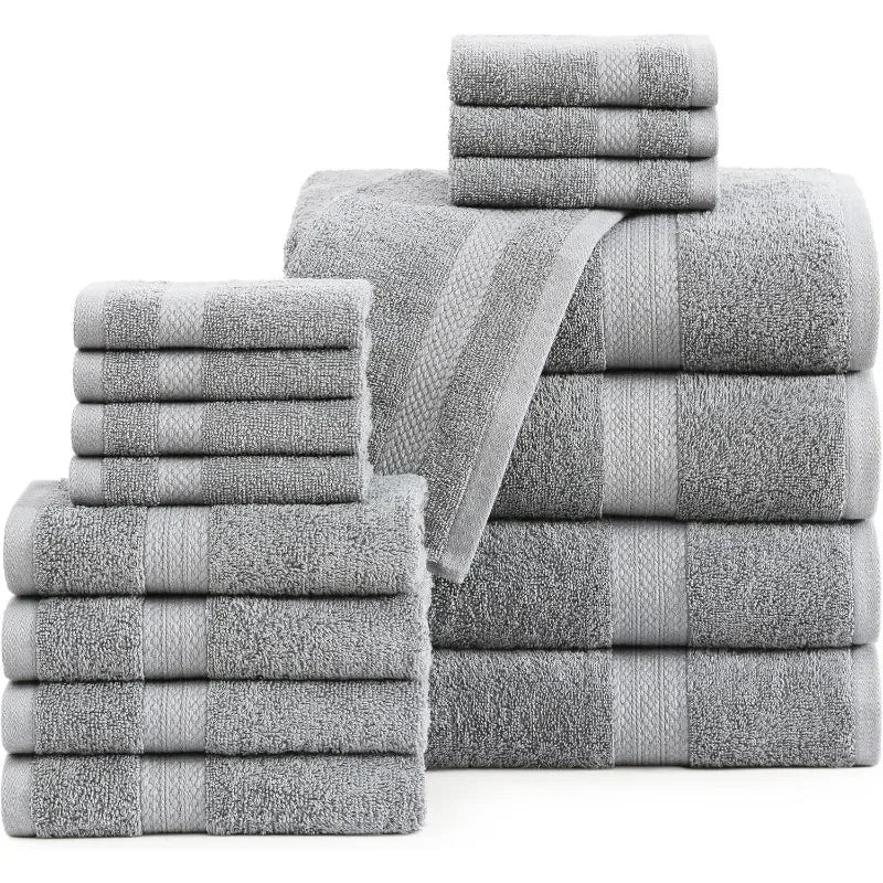 16 Piece 100% Cotton Bath Towel Set