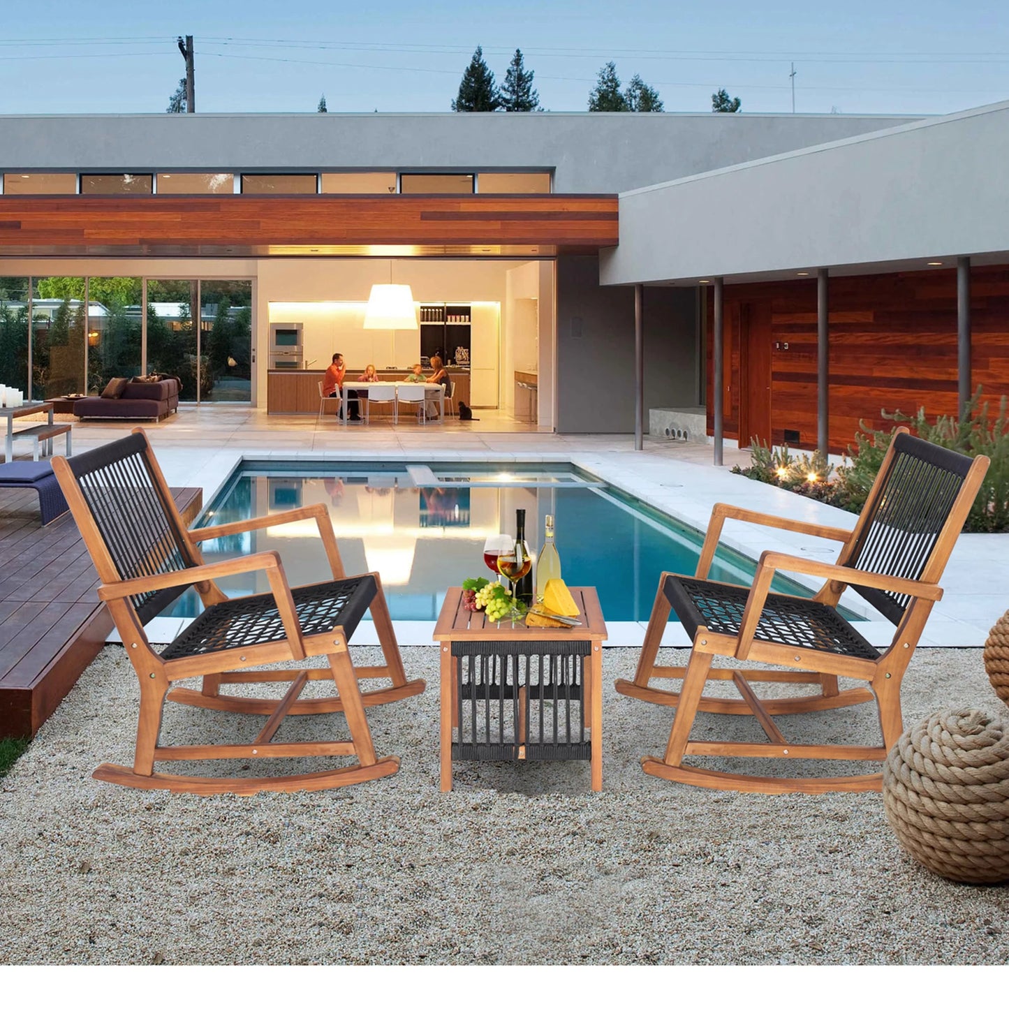 3pcs Acacia Wood Rocking Chair Patio Set