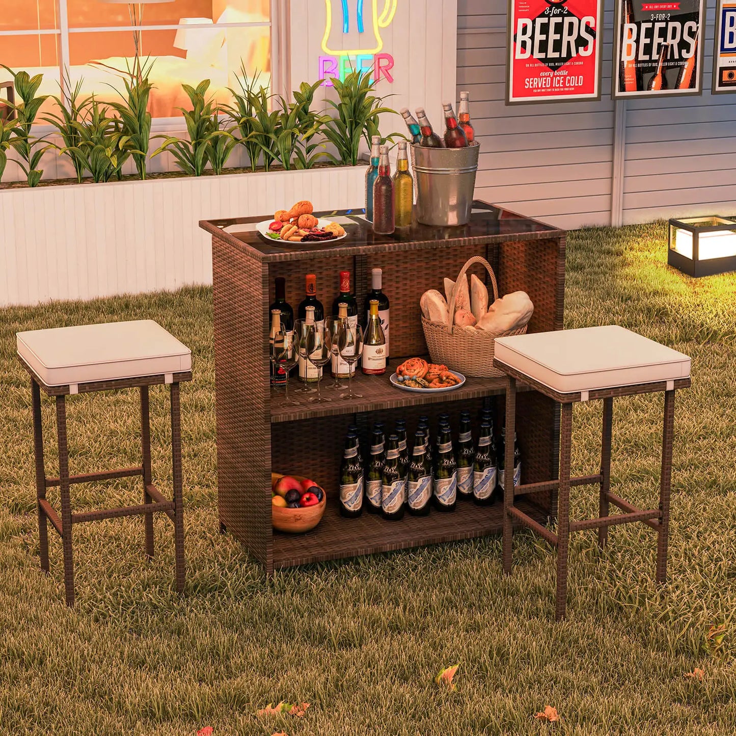 3 PCS Patio Bar Set