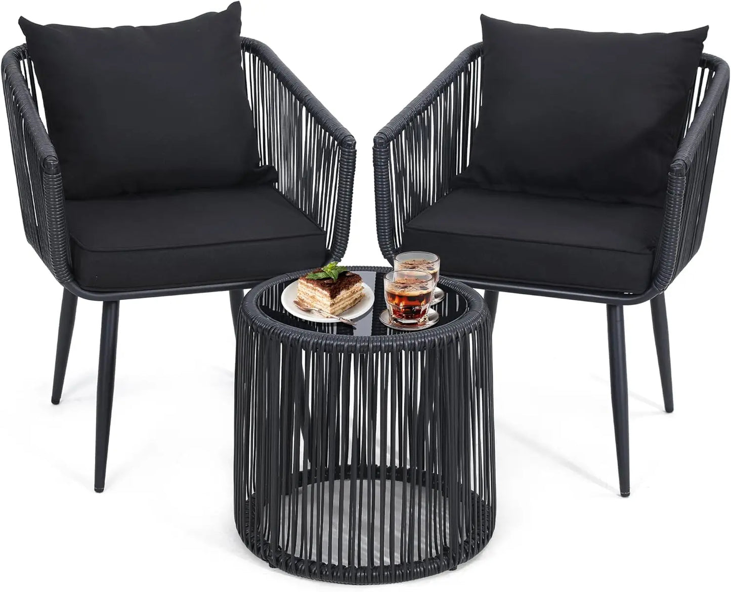 3 Pieces Patio Rattan Bistro Conversation Set