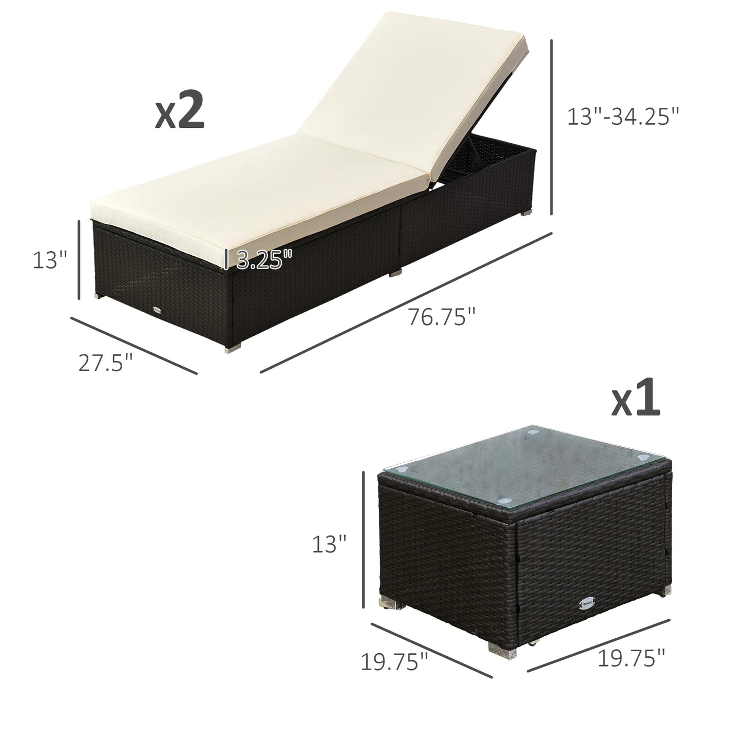 Outdoor 3Pc Wicker Patio Chair Set