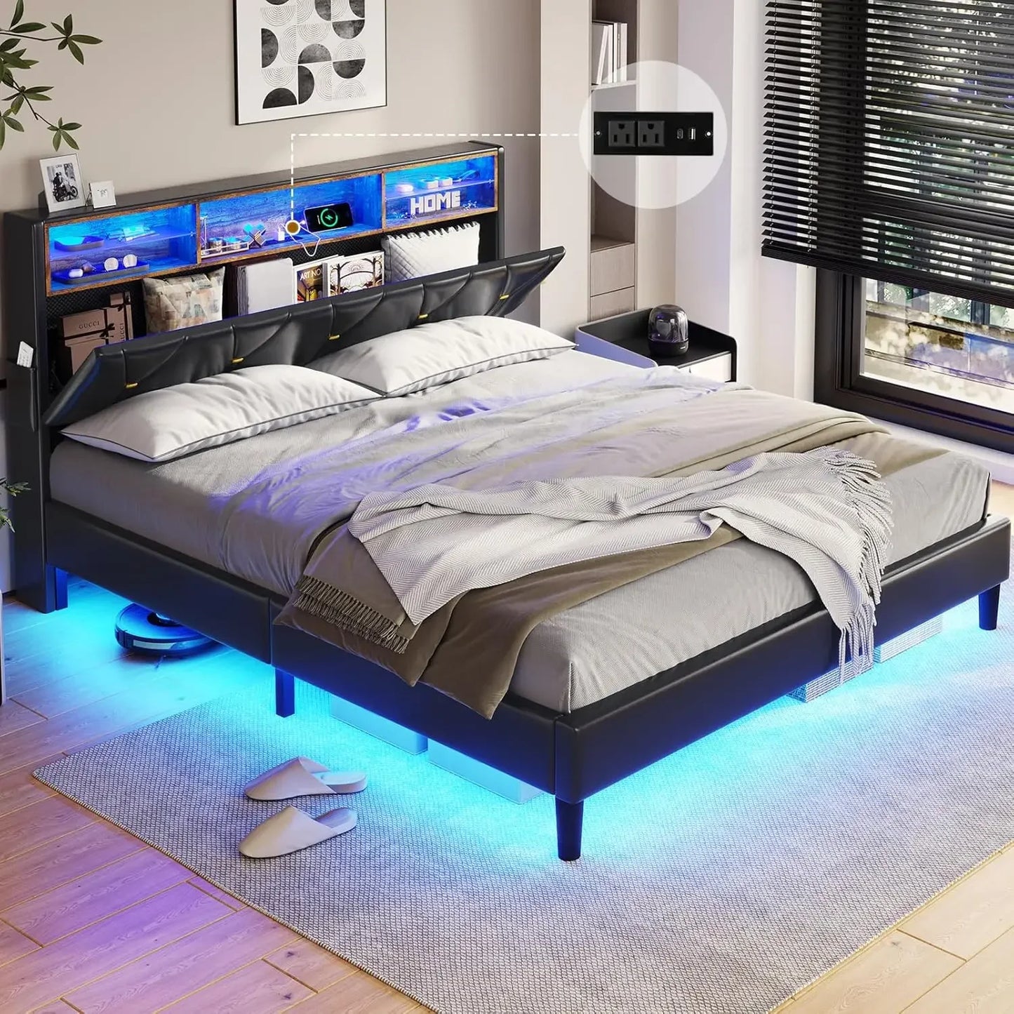 Velvet Upholstered Platform Bed Frame