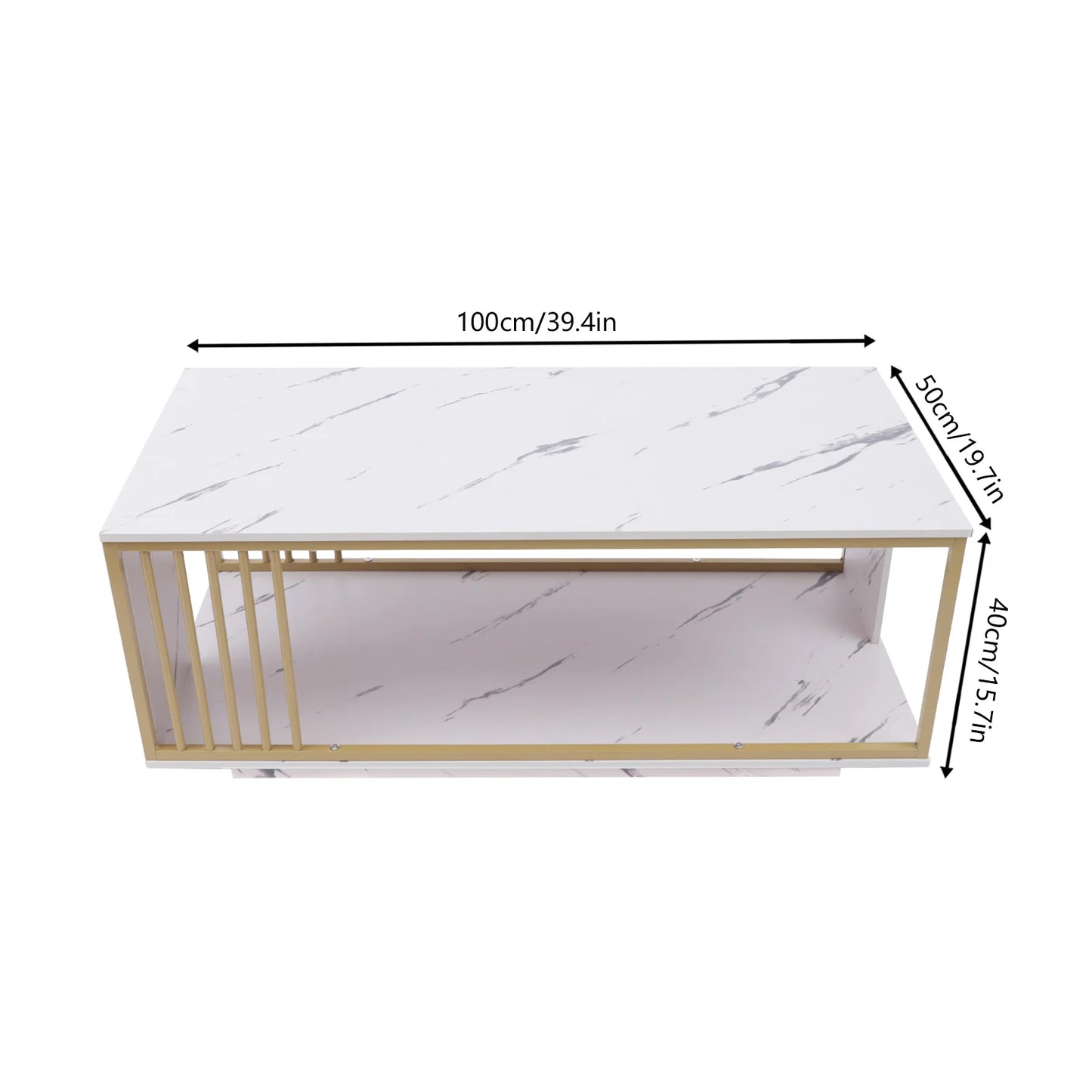 Modern 2-Tier White & Gold Coffee Table