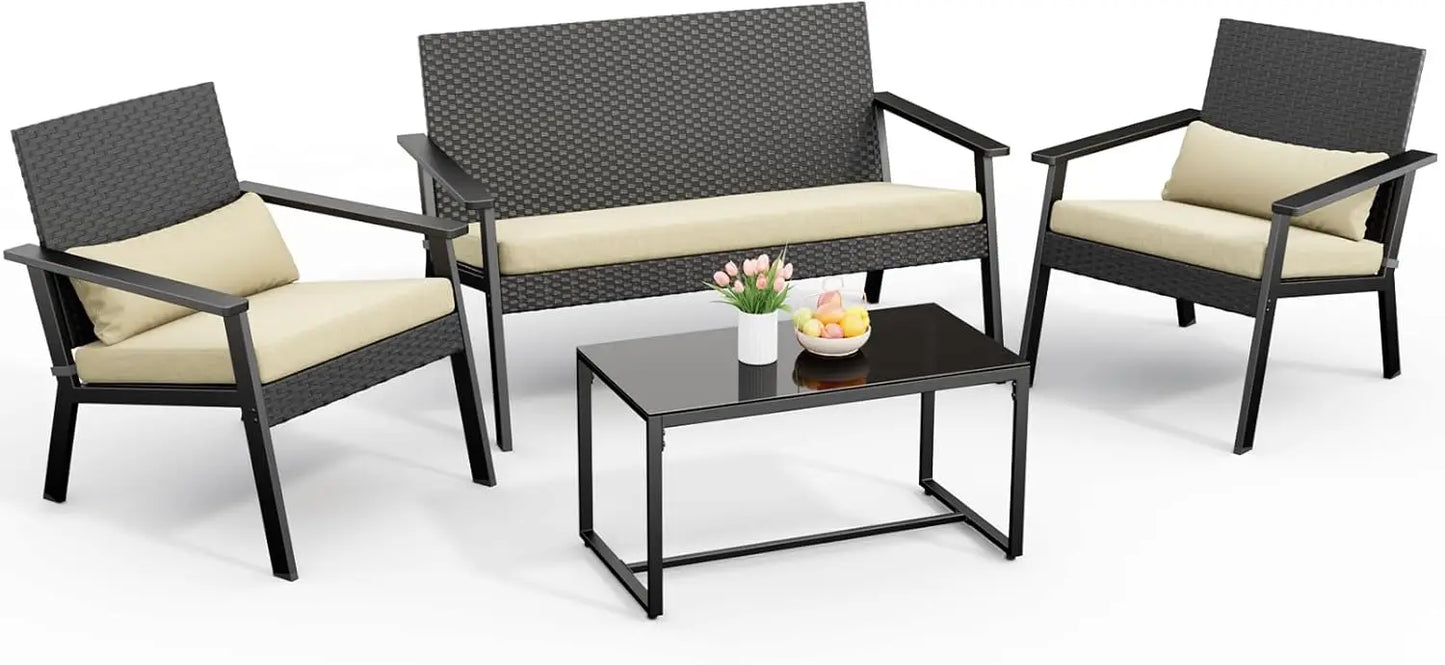 4-Piece Outdoor Wicker Patio Furniture Set