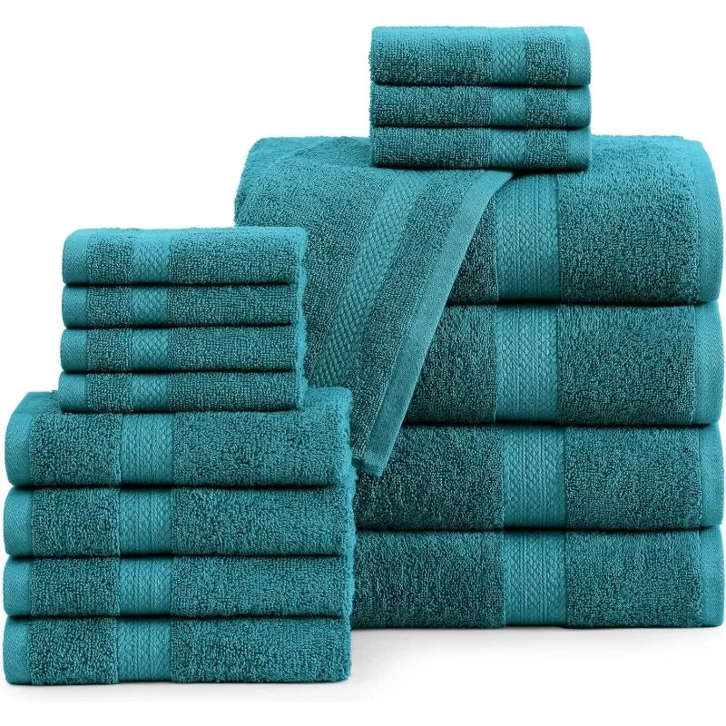 16 Piece 100% Cotton Bath Towel Set