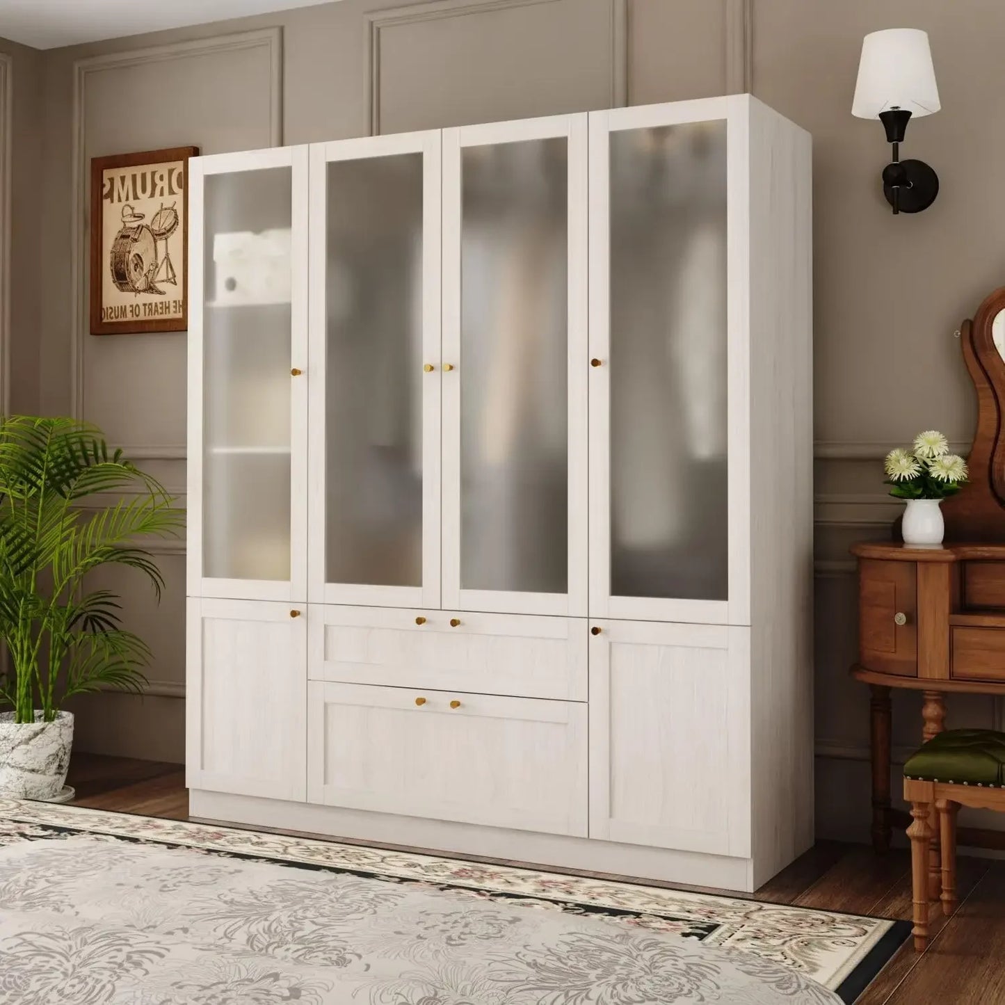 Armoire Wardrobe Closet With Frosted Glass Doors