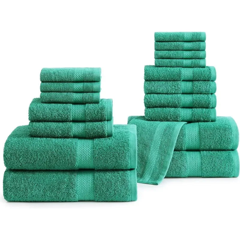 16 Piece 100% Cotton Bath Towel Set