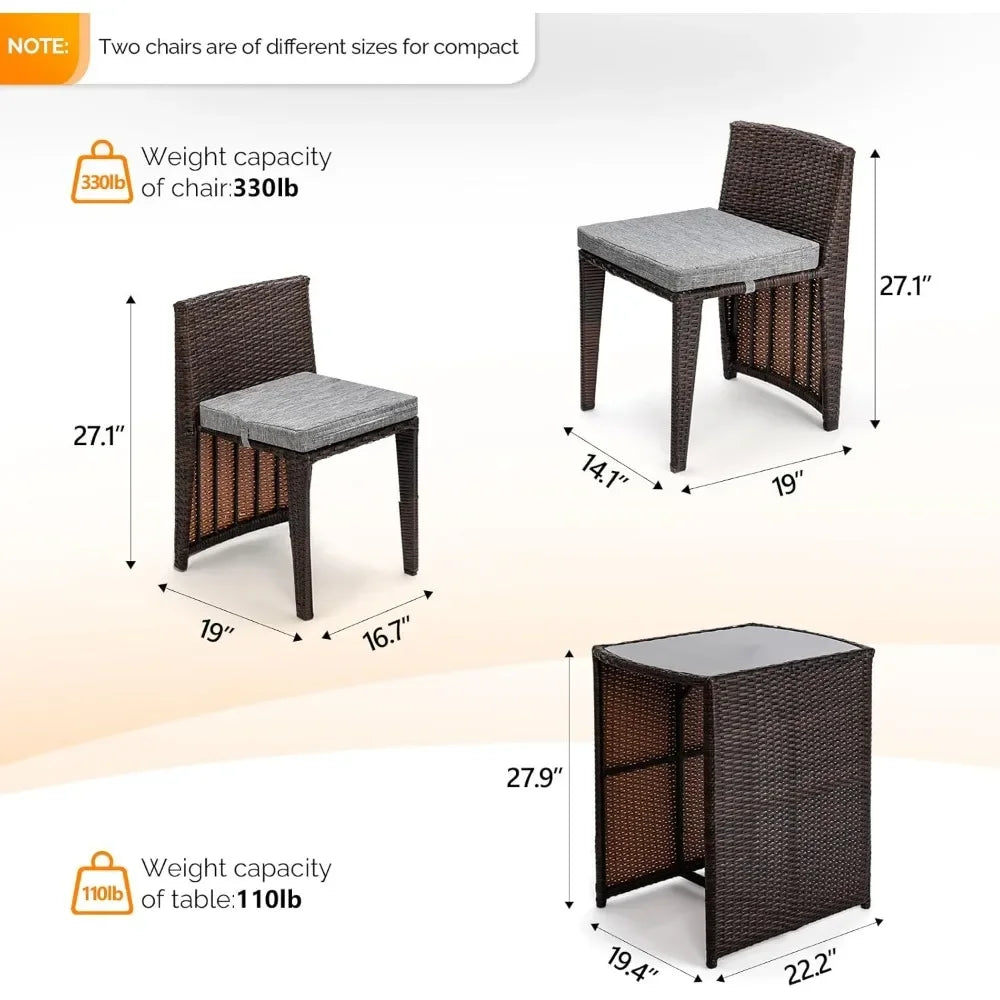 3 PC Wicker Outdoor Patio Bistro Set