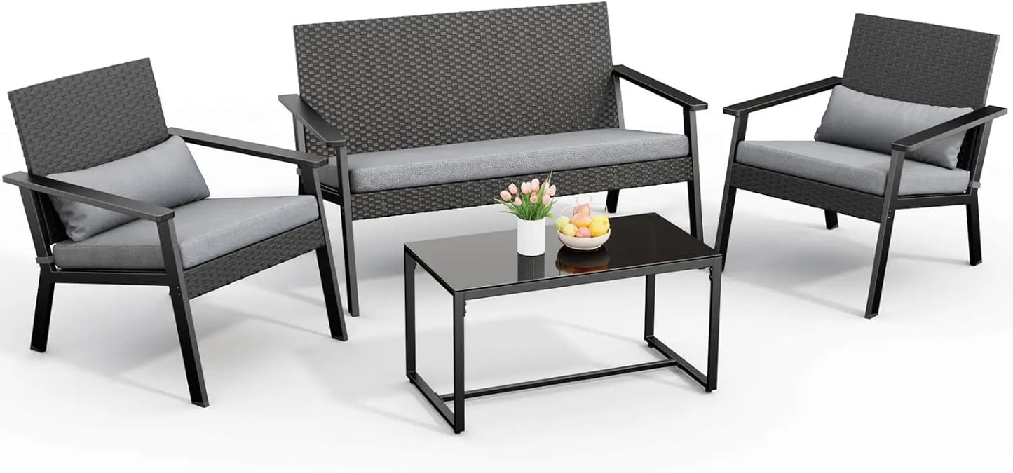 4-Piece Outdoor Wicker Patio Furniture Set