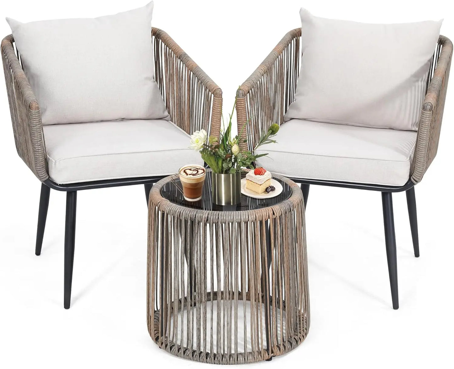 3 Pieces Patio Rattan Bistro Conversation Set