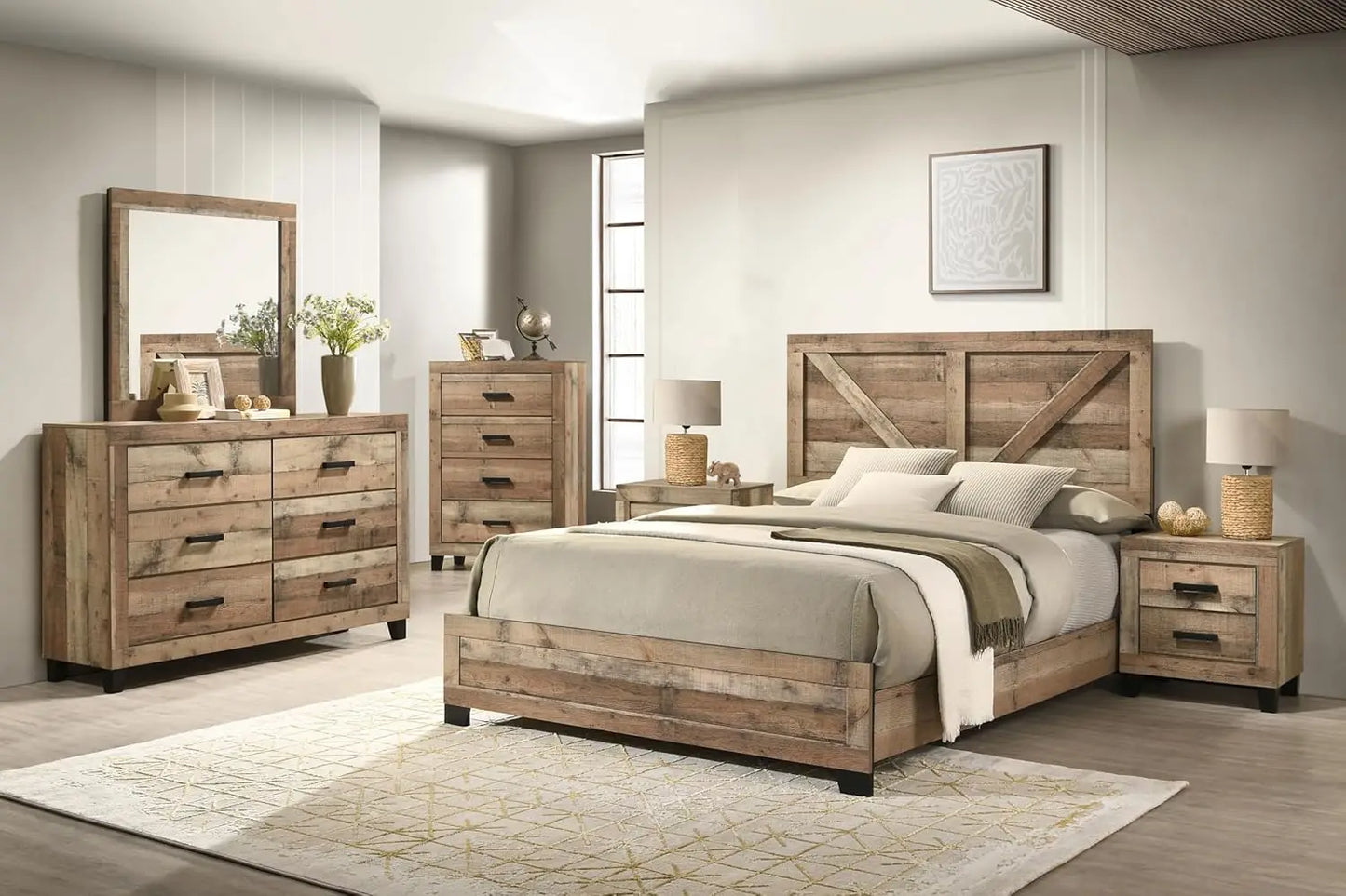 6-Piece Antique Natural Queen Bedroom Set
