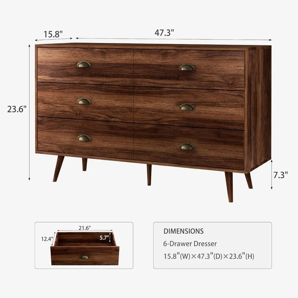 6 Drawer Wood Dresser