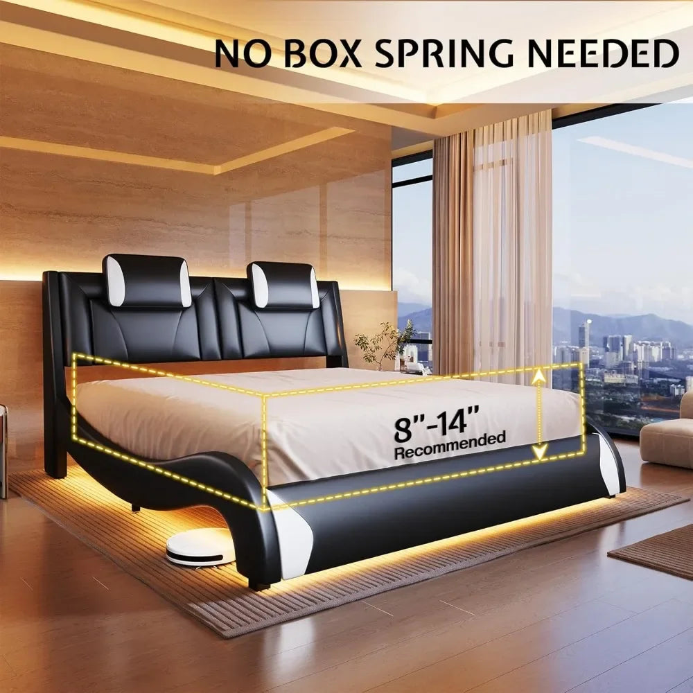 Modern Faux Leather Upholstered Platform Bed Frame