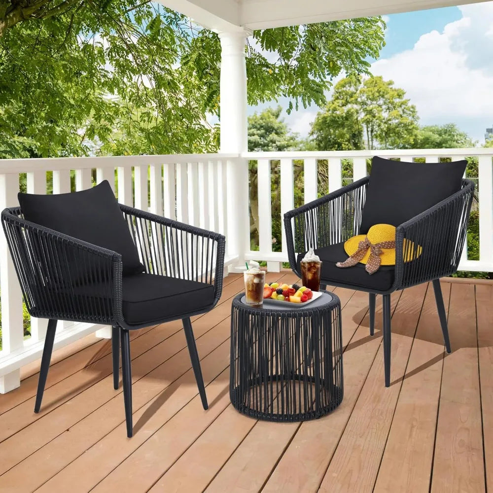 3 Pieces Patio Rattan Bistro Conversation Set