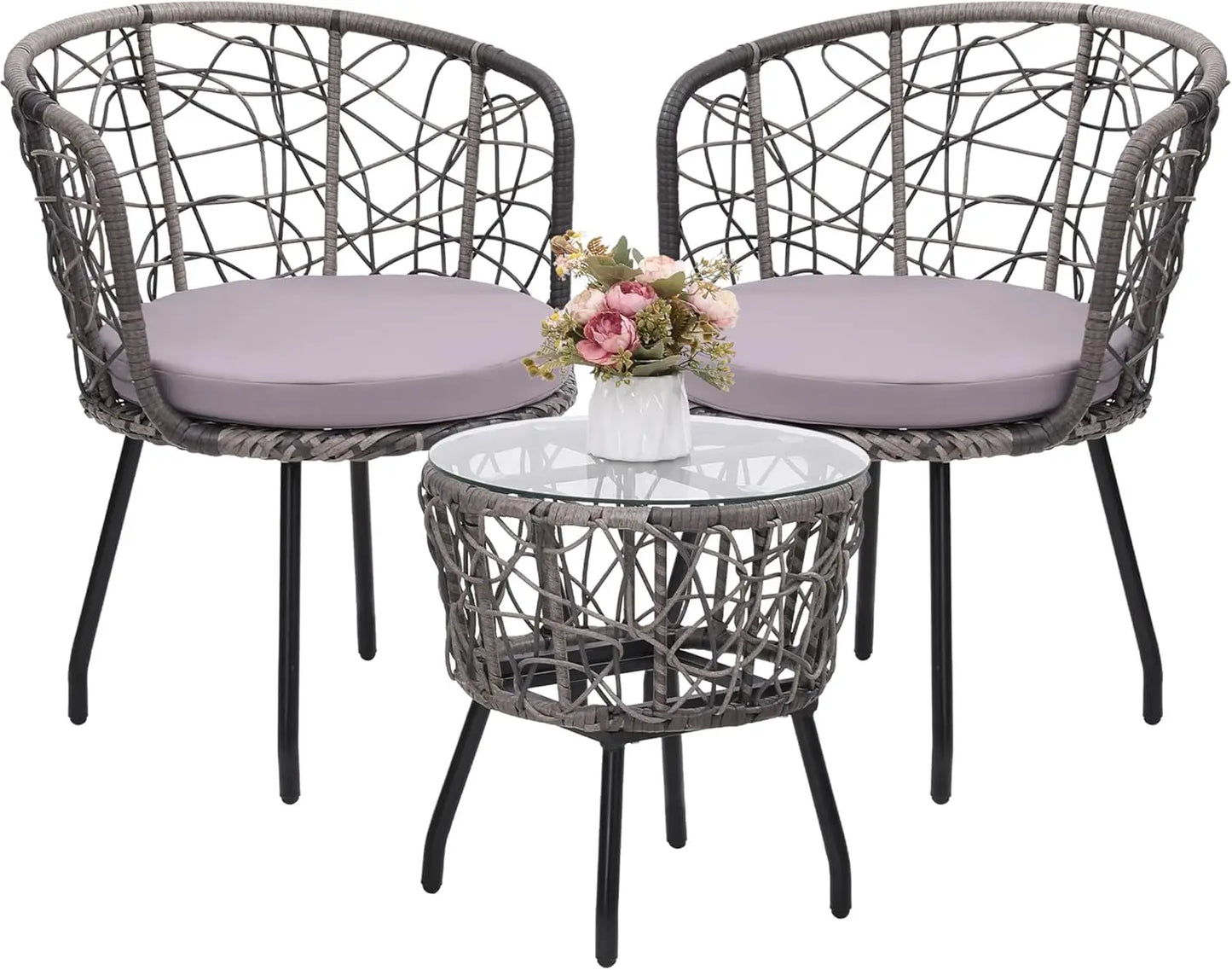 3 Pieces Patio Rattan Bistro Conversation Set