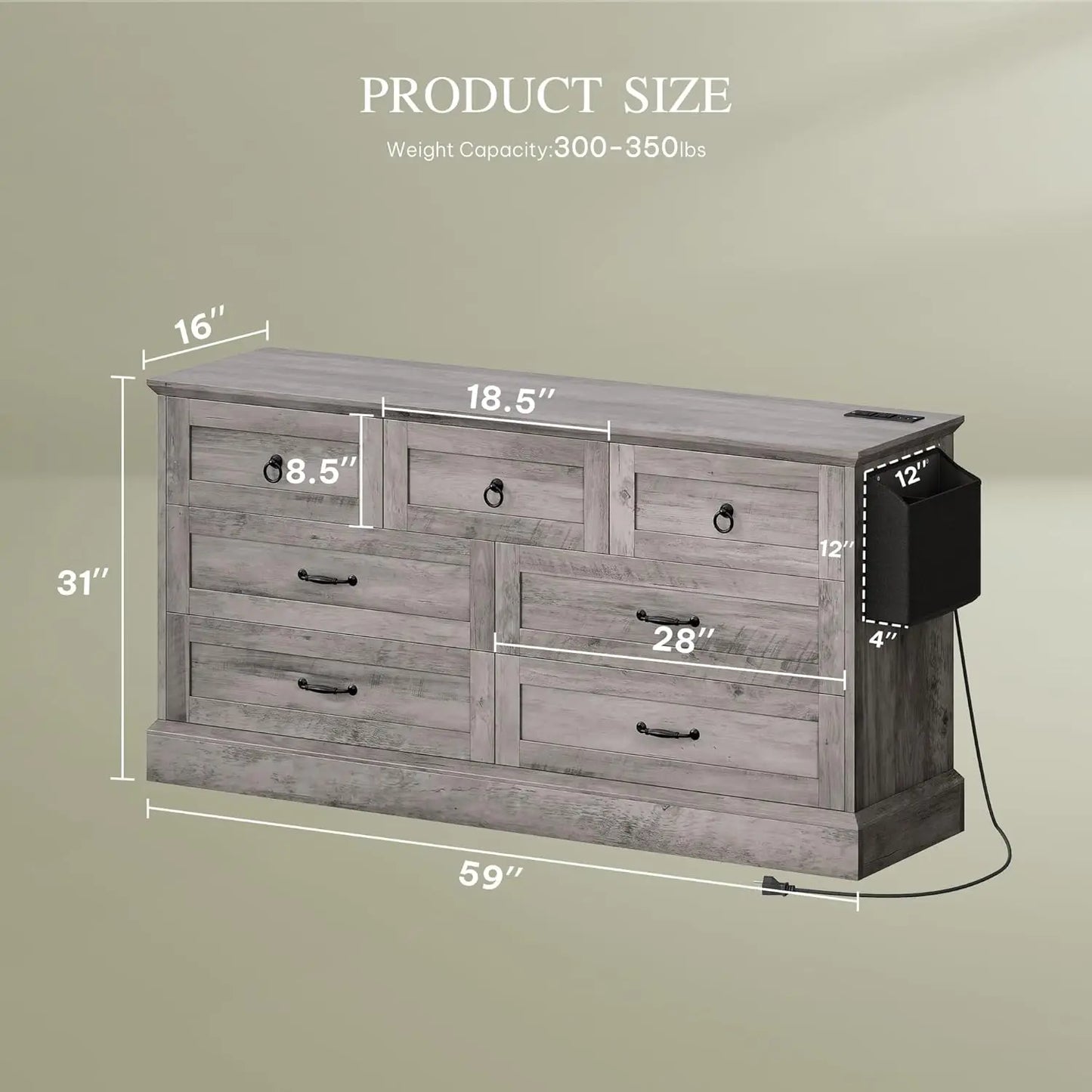 59" Farmhouse 7 Drawers Dresser