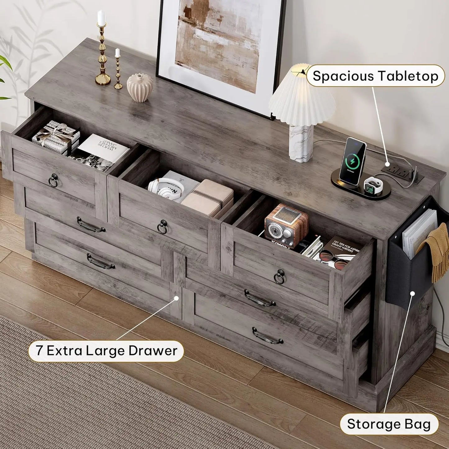 59" Farmhouse 7 Drawers Dresser