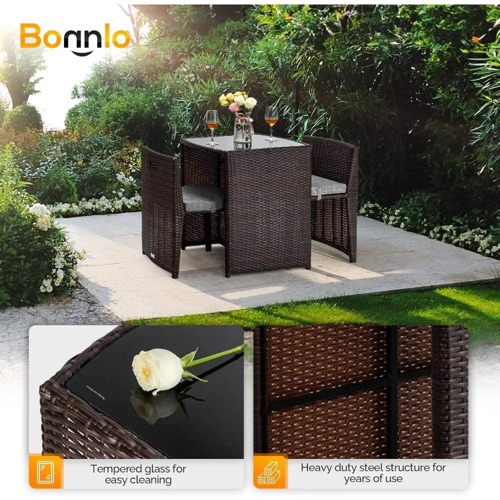 3 PC Wicker Outdoor Patio Bistro Set