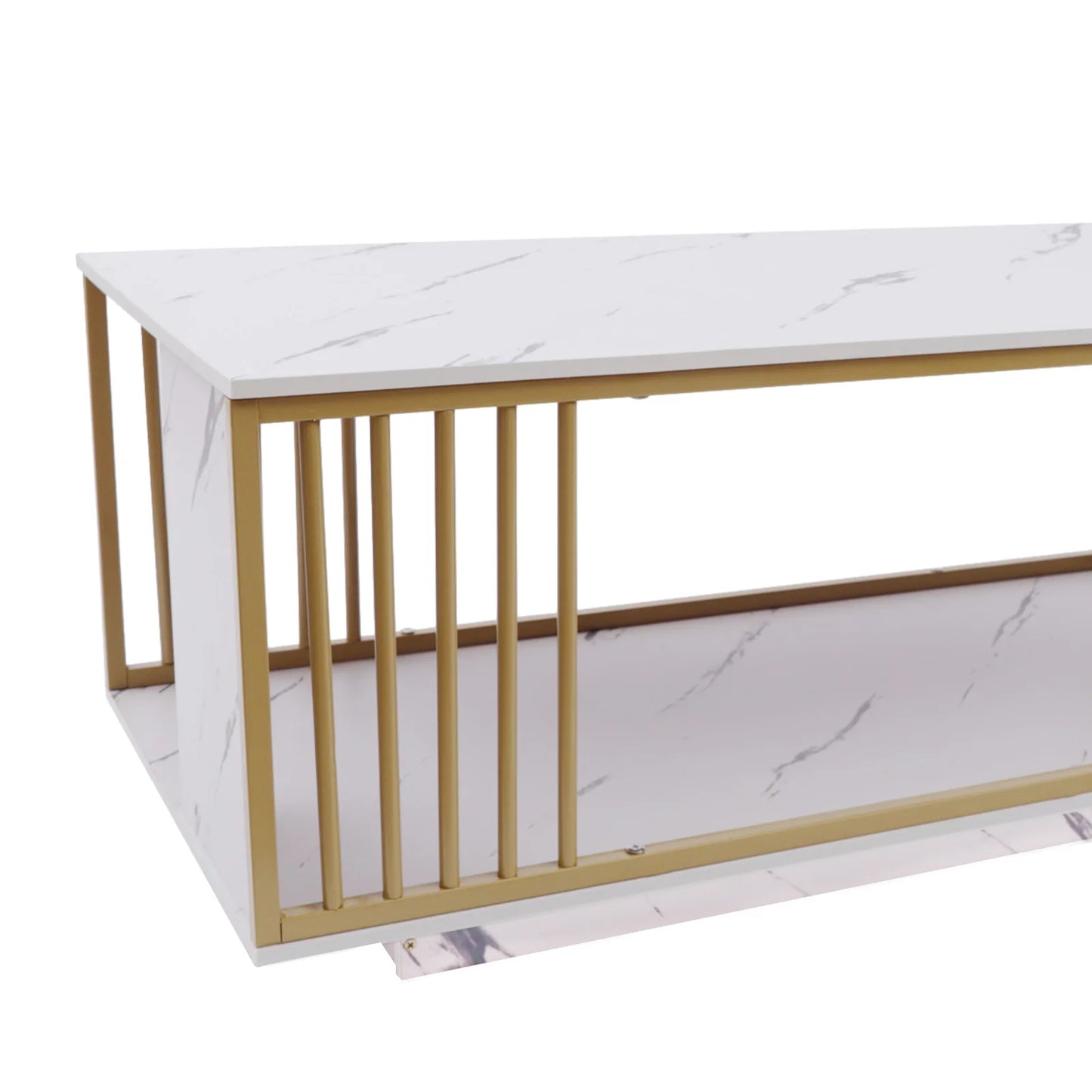 Modern 2-Tier White & Gold Coffee Table