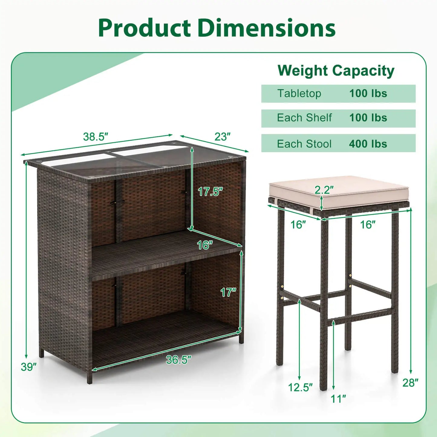 3 PCS Patio Bar Set