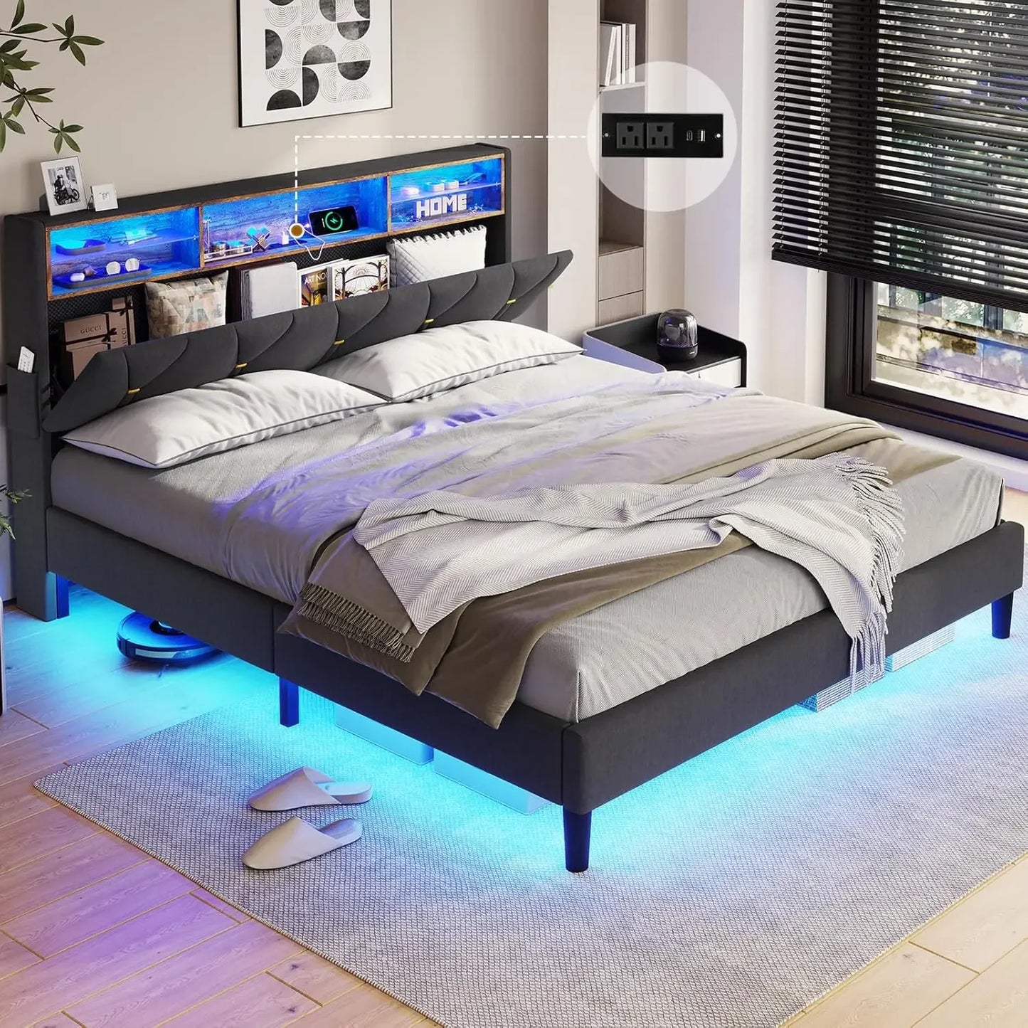 Velvet Upholstered Platform Bed Frame