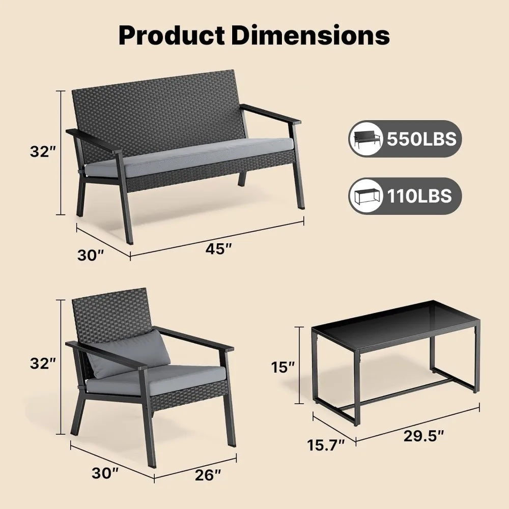4-Piece Outdoor Wicker Patio Furniture Set