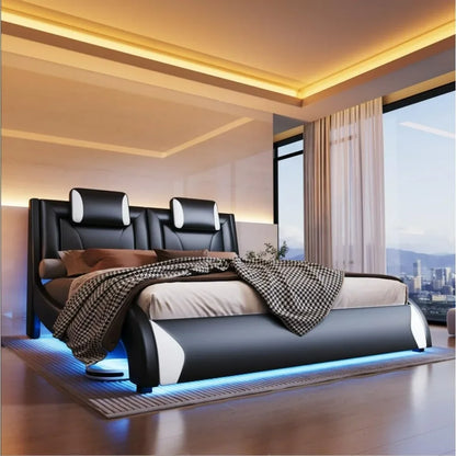 Modern Faux Leather Upholstered Platform Bed Frame