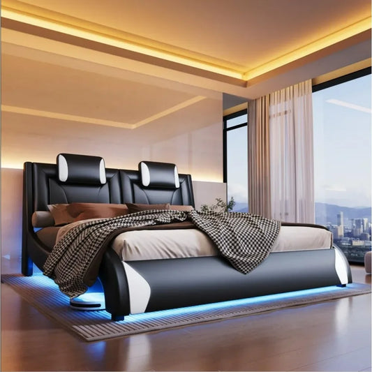 Modern Faux Leather Upholstered Platform Bed Frame