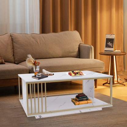Modern 2-Tier White & Gold Coffee Table