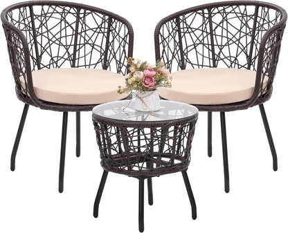 3 Pieces Patio Rattan Bistro Conversation Set