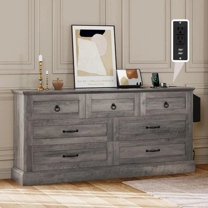 59" Farmhouse 7 Drawers Dresser
