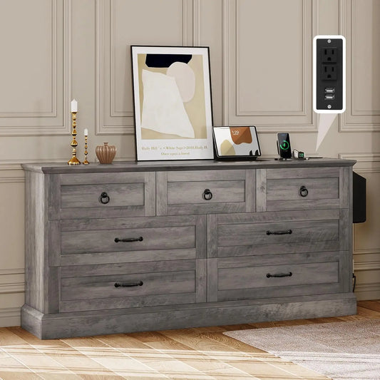 59" Farmhouse 7 Drawers Dresser