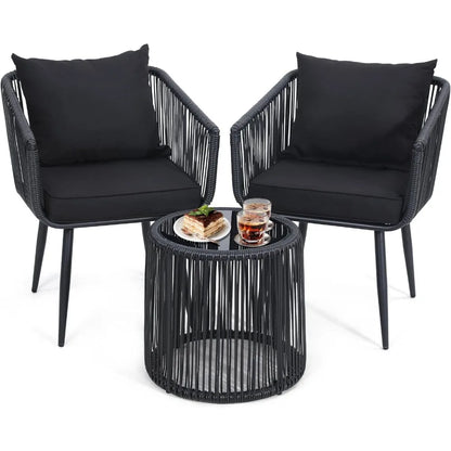 3 Pieces Patio Rattan Bistro Conversation Set