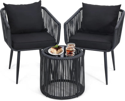3 Pieces Patio Rattan Bistro Conversation Set