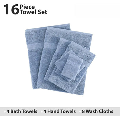 16 Piece 100% Cotton Bath Towel Set