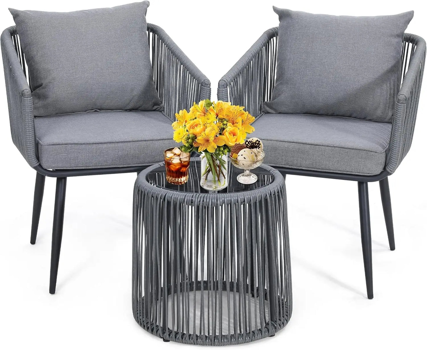 3 Pieces Patio Rattan Bistro Conversation Set