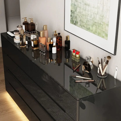 Black High Gloss 8 Drawer Dresser