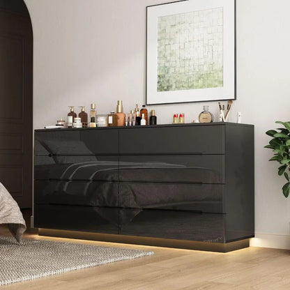 Black High Gloss 8 Drawer Dresser