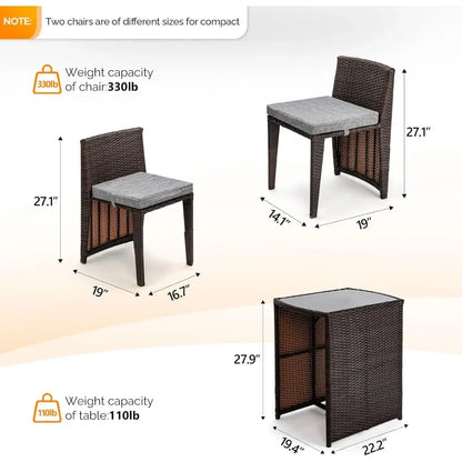 3 PC Wicker Outdoor Patio Bistro Set
