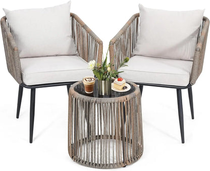 3 Pieces Patio Rattan Bistro Conversation Set