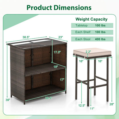 3 PCS Patio Bar Set
